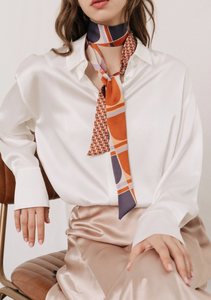 "Modular" Silk Skinny Scarf - Orange